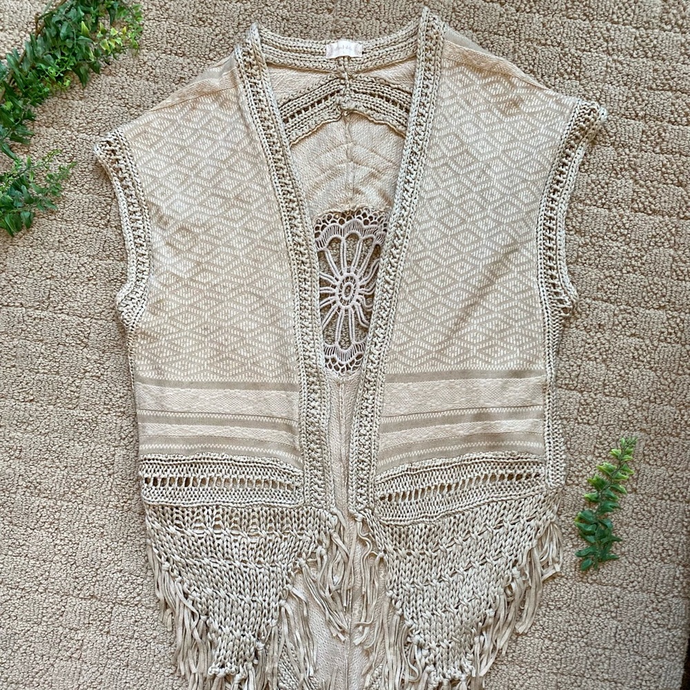 Altar’d State Beige Crochet Fringe Cardigan